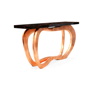 Infinity Consoles Curved Copper Leaf Entryways Cabinet Table