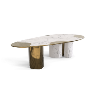 Ophelia Oval Carrara Marble & Gold Dining Table