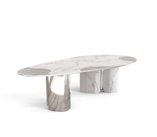 Ophelia Oval Carrara Marble & Gold Dining Table