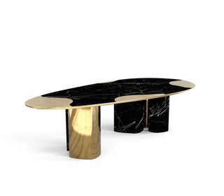 Ophelia Oval Carrara Marble & Gold Dining Table