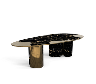 Ophelia Oval Carrara Marble & Gold Dining Table