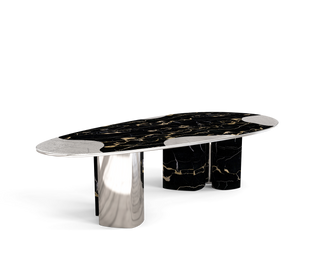 Ophelia Oval Carrara Marble & Gold Dining Table