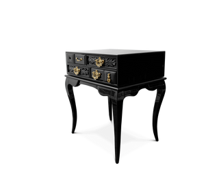 York Right Baroque High Gloss Black Luxury Nightstand