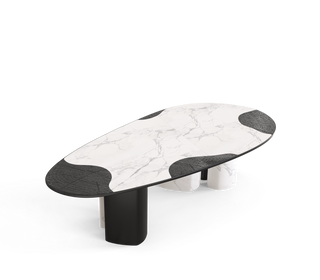 Ophelia Oval Carrara Marble & Gold Dining Table
