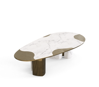 Ophelia Oval Carrara Marble & Gold Dining Table