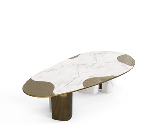 Ophelia Oval Marble Dining Table – Cast Brass & Marble Legs