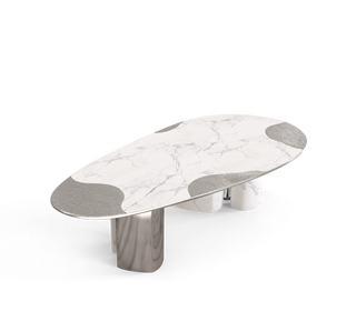 Ophelia Oval Carrara Marble & Gold Dining Table