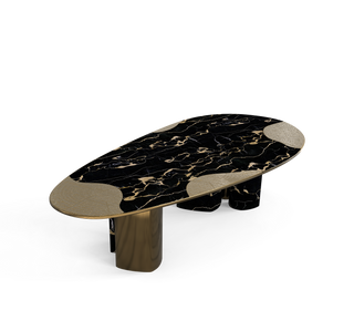 Ophelia Oval Carrara Marble & Gold Dining Table