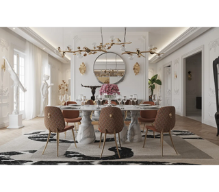 Pietra Oval XL Marble Dining Table – Seats 10, Marble Pedestals