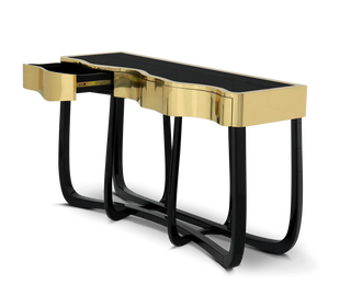 Sinuous Consoles Patina Brass Wave Entryways Cabinet Table