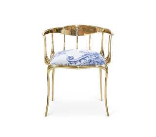 No 11 Azulejo Print Polished Brass Heritage Chair