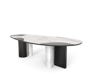 Ophelia Oval Carrara Marble & Gold Dining Table
