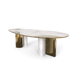Ophelia Oval Marble Dining Table – Cast Brass & Marble Legs