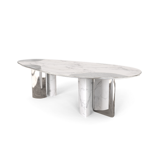 Ophelia Oval Carrara Marble & Gold Dining Table