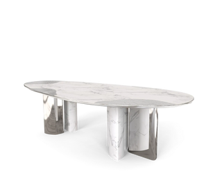 Ophelia Oval Marble Dining Table – Cast Brass & Marble Legs