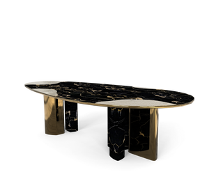 Ophelia Oval Carrara Marble & Gold Dining Table