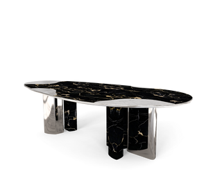Ophelia Oval Carrara Marble & Gold Dining Table