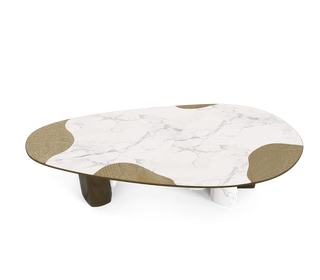 Ophelia Oval Carrara Marble & Gold Dining Table