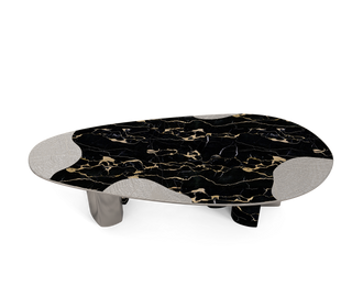 Ophelia Oval Carrara Marble & Gold Dining Table