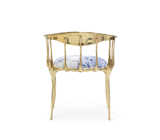No 11 Azulejo Print Polished Brass Heritage Chair
