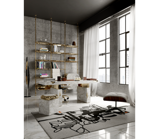 Empire Cracked Brass Inlay Marble Luxury Desk