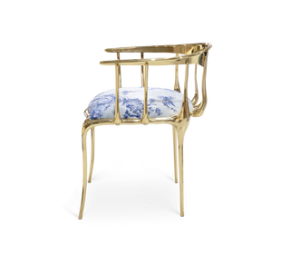 No 11 Azulejo Print Polished Brass Heritage Chair