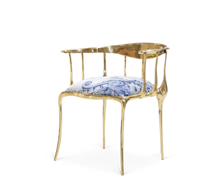 No 11 Azulejo Print Polished Brass Heritage Chair