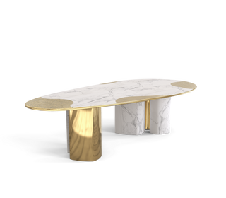 Ophelia Oval Carrara Marble & Gold Dining Table