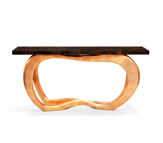 Infinity Consoles Curved Copper Leaf Entryways Cabinet Table