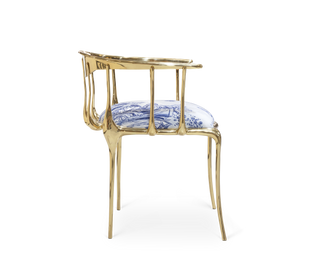 No 11 Azulejo Print Polished Brass Heritage Chair