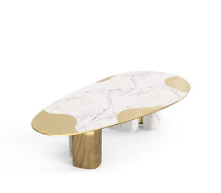 Ophelia Oval Carrara Marble & Gold Dining Table