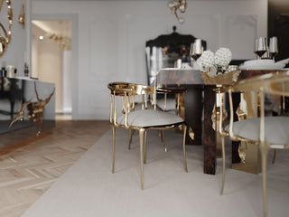 No 11 Cream Velvet Surrealist Polished Gold Dining Chair