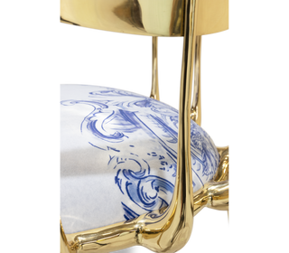 No 11 Azulejo Print Polished Brass Heritage Chair
