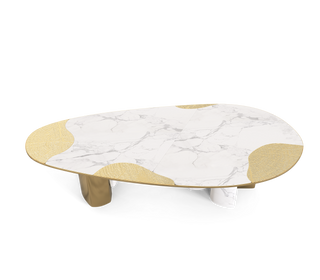 Ophelia Oval Carrara Marble & Gold Dining Table