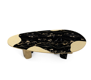 Ophelia Oval Carrara Marble & Gold Dining Table