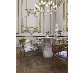 No 11 Azulejo Print Polished Brass Heritage Chair