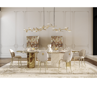 Ophelia Oval Carrara Marble & Gold Dining Table