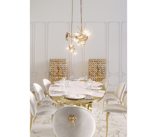 Ophelia Oval Carrara Marble & Gold Dining Table