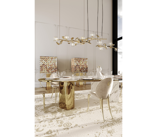 Ophelia Oval Carrara Marble & Gold Dining Table