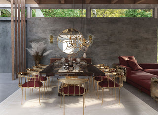 No 11 Burgundy Velvet Polished Gold Surrealist Dining Chair