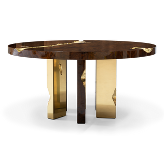 Empire Round Luxury Brass Inlay Dining Table