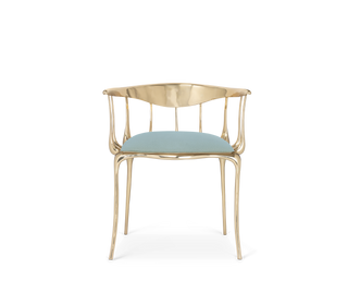 No 11 Light Blue Velvet Surrealist Polished Gold Dining Chair