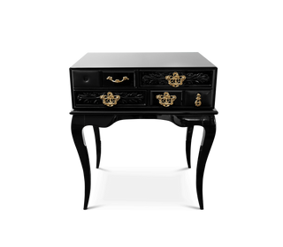 York Right Baroque High Gloss Black Luxury Nightstand