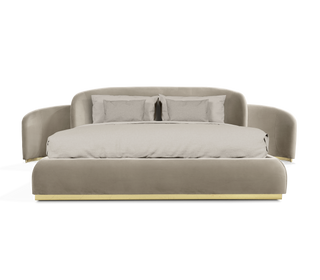 Odette Curved Velvet Polished Brass Luxury King Bed