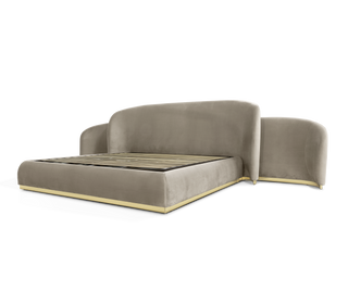 Odette Curved Velvet Polished Brass Luxury King Bed