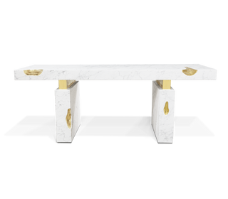 Empire Cracked Brass Inlay Marble Luxury Desk