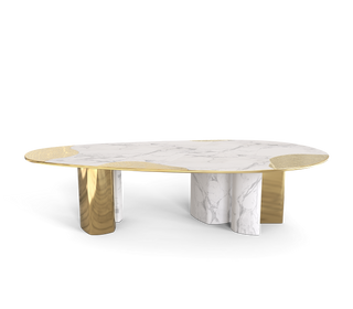 Ophelia Oval Carrara Marble & Gold Dining Table