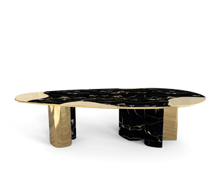 Ophelia Oval Carrara Marble & Gold Dining Table