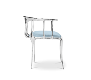 No 11 Silver Polished Brass Surrealist Light Blue Dining Chair