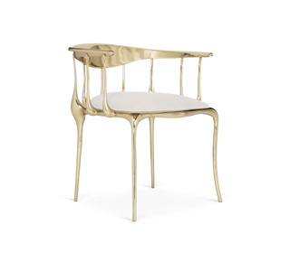 No 11 Cream Velvet Surrealist Polished Gold Dining Chair